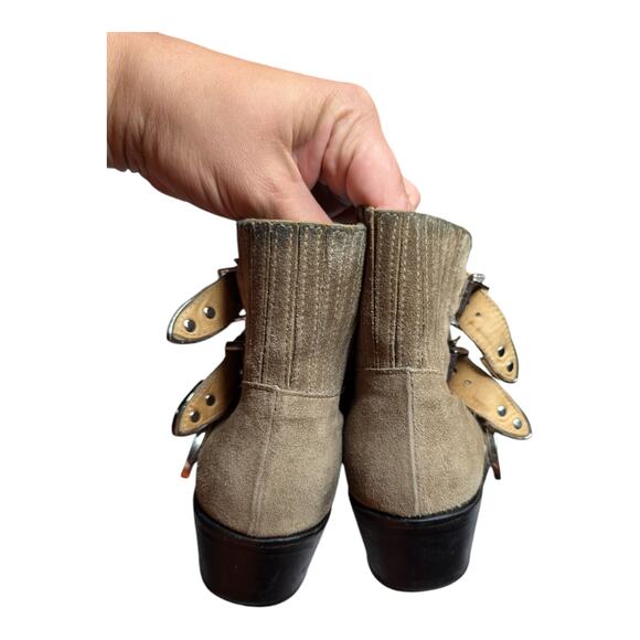 Toga Pulla Beige Suede Pointed Toe Western Four Buckle Ankle Boots 37 6.5 - Picture 4 of 7